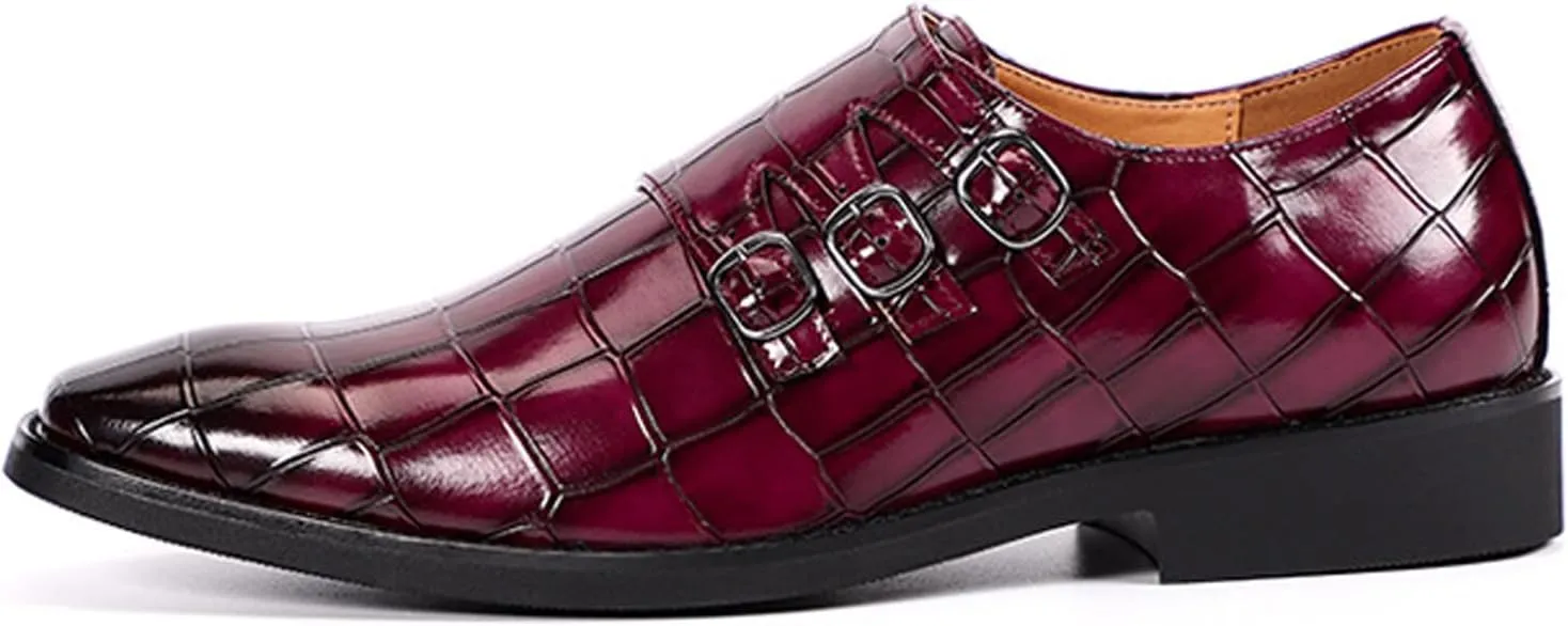 Men's Printed Oxford Dress Shoes,Fashion Metal Buckle Comfortable Pull-on Pointed-Toe Formal Shoes Business Wedding Slip-on Loafers for Men