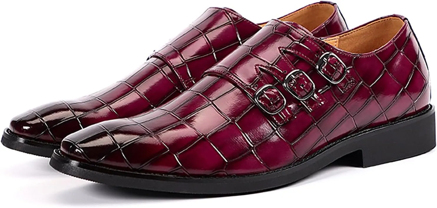 Men's Printed Oxford Dress Shoes,Fashion Metal Buckle Comfortable Pull-on Pointed-Toe Formal Shoes Business Wedding Slip-on Loafers for Men