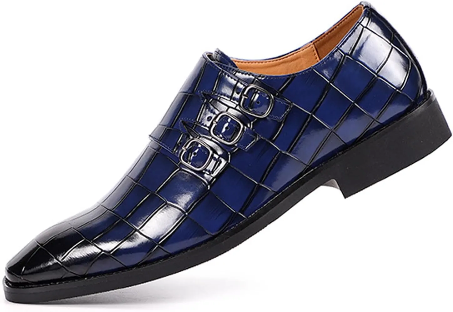 Men's Printed Oxford Dress Shoes,Fashion Metal Buckle Comfortable Pull-on Pointed-Toe Formal Shoes Business Wedding Slip-on Loafers for Men