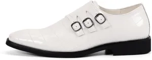 Men's Printed Oxford Dress Shoes,Fashion Metal Buckle Comfortable Pull-on Pointed-Toe Formal Shoes Business Wedding Slip-on Loafers for Men