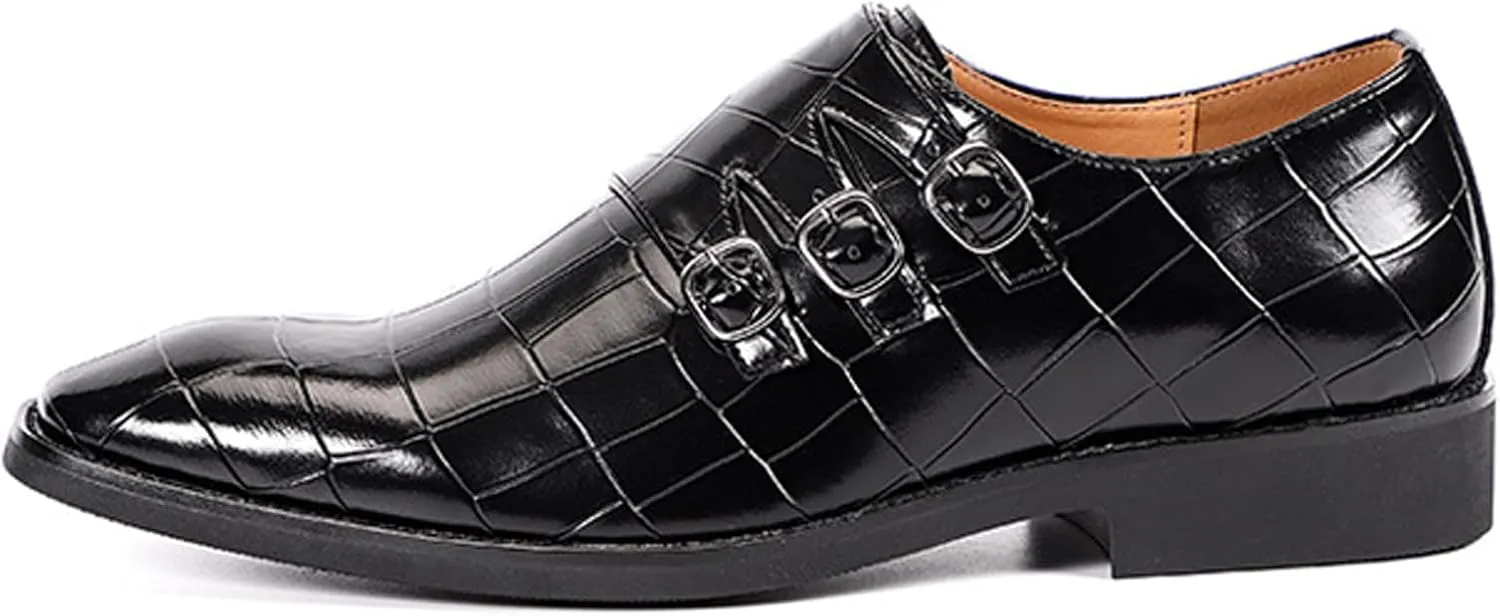Men's Printed Oxford Dress Shoes,Fashion Metal Buckle Comfortable Pull-on Pointed-Toe Formal Shoes Business Wedding Slip-on Loafers for Men