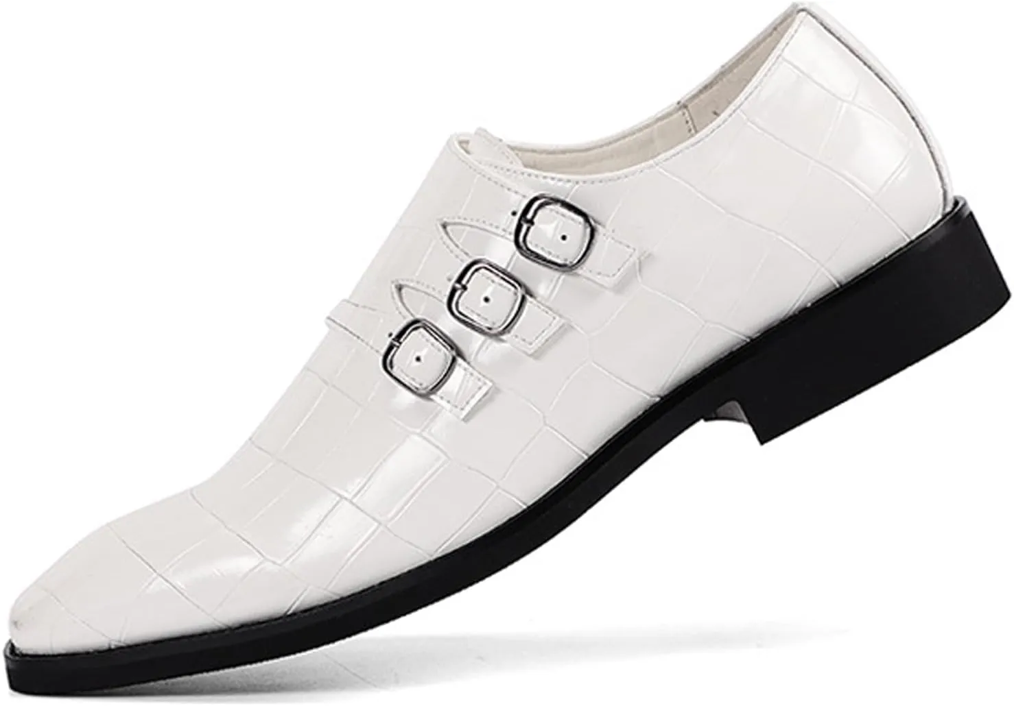 Men's Printed Oxford Dress Shoes,Fashion Metal Buckle Comfortable Pull-on Pointed-Toe Formal Shoes Business Wedding Slip-on Loafers for Men