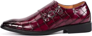 Men's Printed Oxford Dress Shoes,Fashion Metal Buckle Comfortable Pull-on Pointed-Toe Formal Shoes Business Wedding Slip-on Loafers for Men