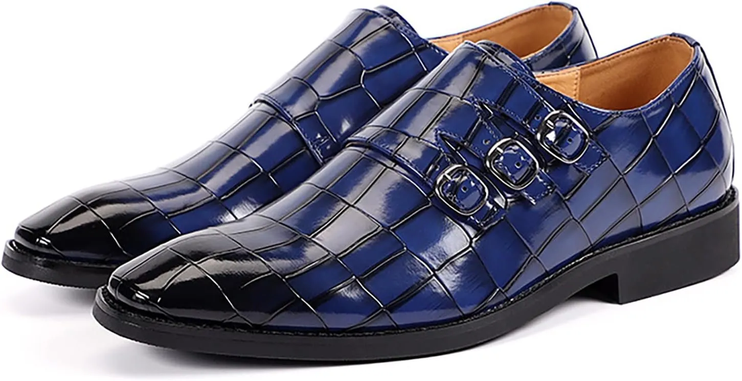 Men's Printed Oxford Dress Shoes,Fashion Metal Buckle Comfortable Pull-on Pointed-Toe Formal Shoes Business Wedding Slip-on Loafers for Men