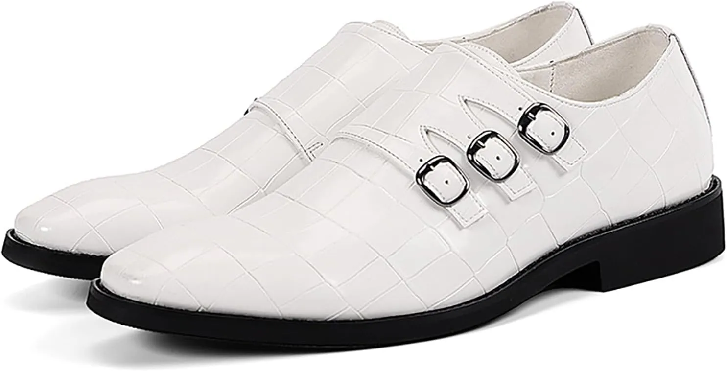 Men's Printed Oxford Dress Shoes,Fashion Metal Buckle Comfortable Pull-on Pointed-Toe Formal Shoes Business Wedding Slip-on Loafers for Men