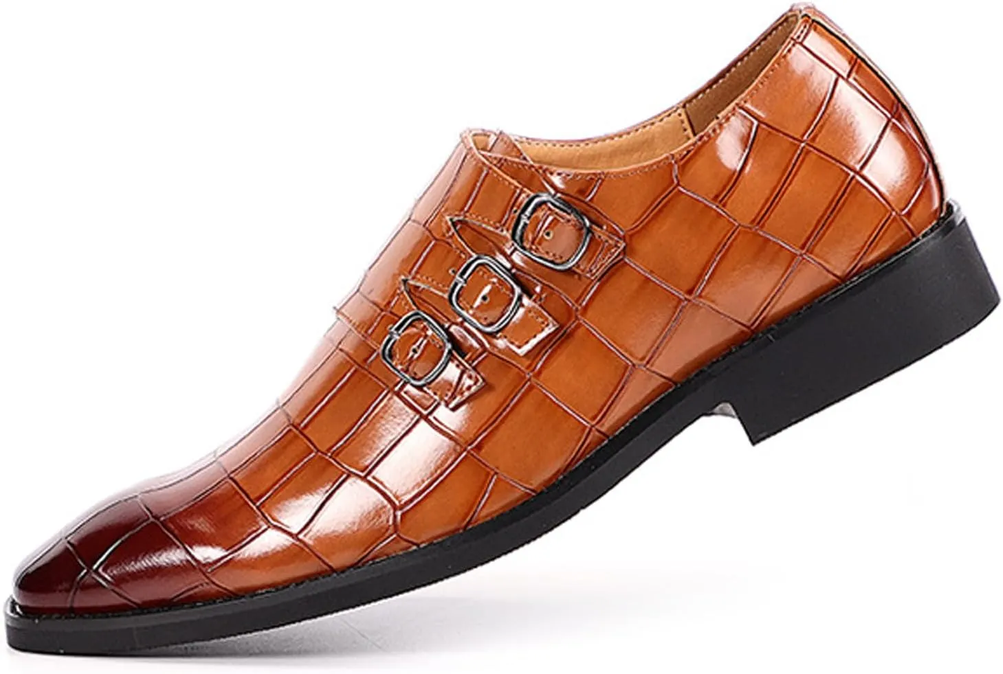 Men's Printed Oxford Dress Shoes,Fashion Metal Buckle Comfortable Pull-on Pointed-Toe Formal Shoes Business Wedding Slip-on Loafers for Men