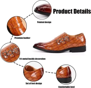 Men's Printed Oxford Dress Shoes,Fashion Metal Buckle Comfortable Pull-on Pointed-Toe Formal Shoes Business Wedding Slip-on Loafers for Men