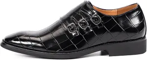 Men's Printed Oxford Dress Shoes,Fashion Metal Buckle Comfortable Pull-on Pointed-Toe Formal Shoes Business Wedding Slip-on Loafers for Men