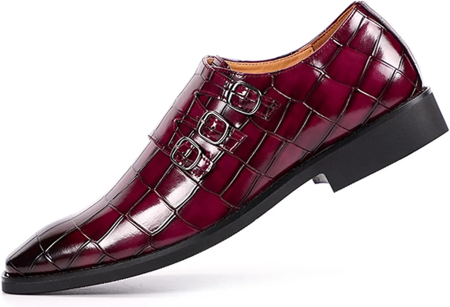 Men's Printed Oxford Dress Shoes,Fashion Metal Buckle Comfortable Pull-on Pointed-Toe Formal Shoes Business Wedding Slip-on Loafers for Men