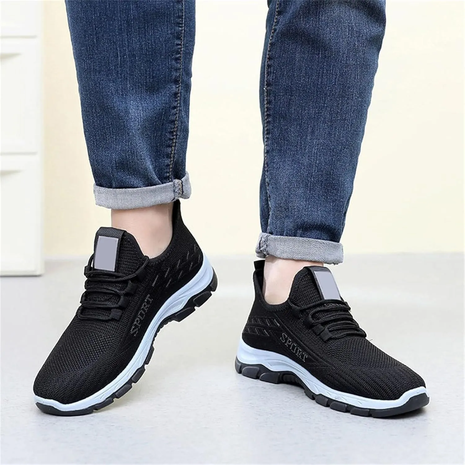 Mens Running Walking Sneakers Tennis Mesh Breathable Slip on Trendy Sport Workout Gym Shoes Athletic Lightweight Shoes