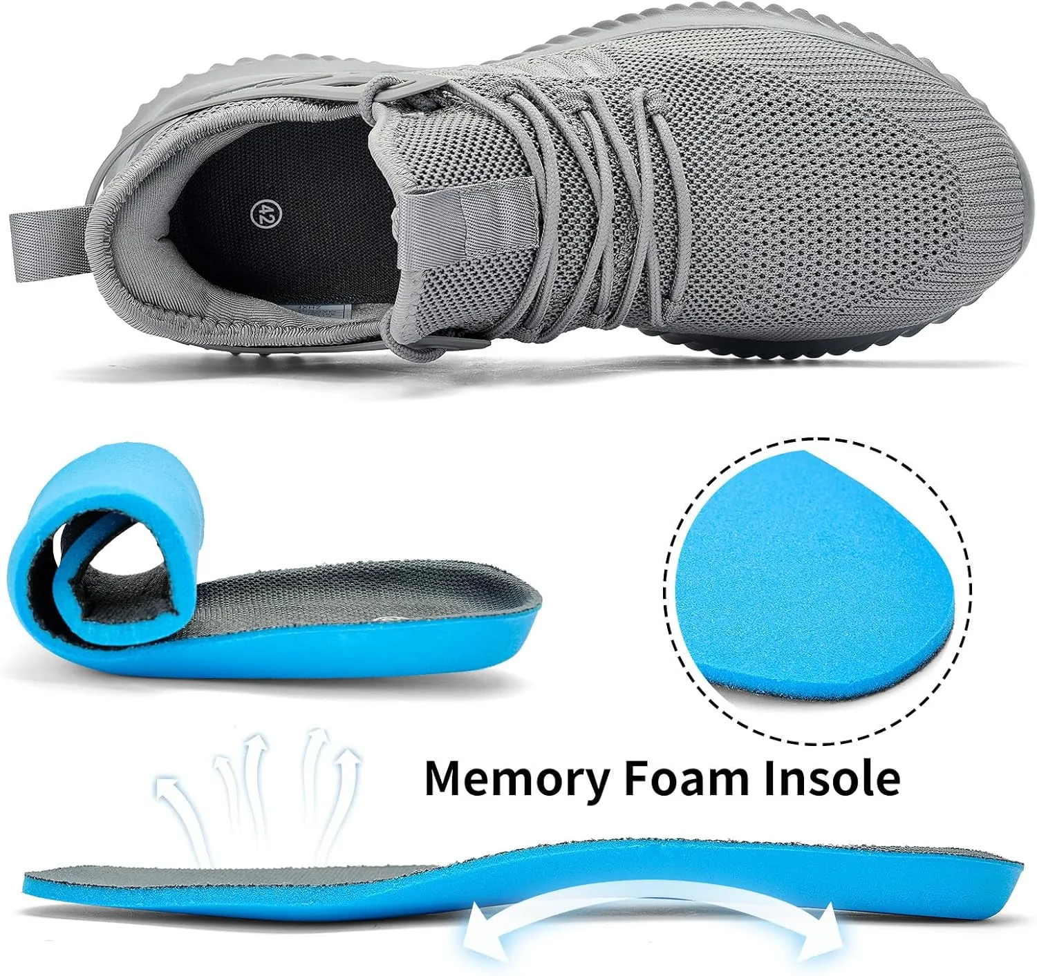 Mens Sneakers Tennis Shoes - Slip on Memory Foam Walking Shoes for Athletic Running Workout Gym Jogging Indoor Outdoor Lightweight Breathable Casual Sneakers