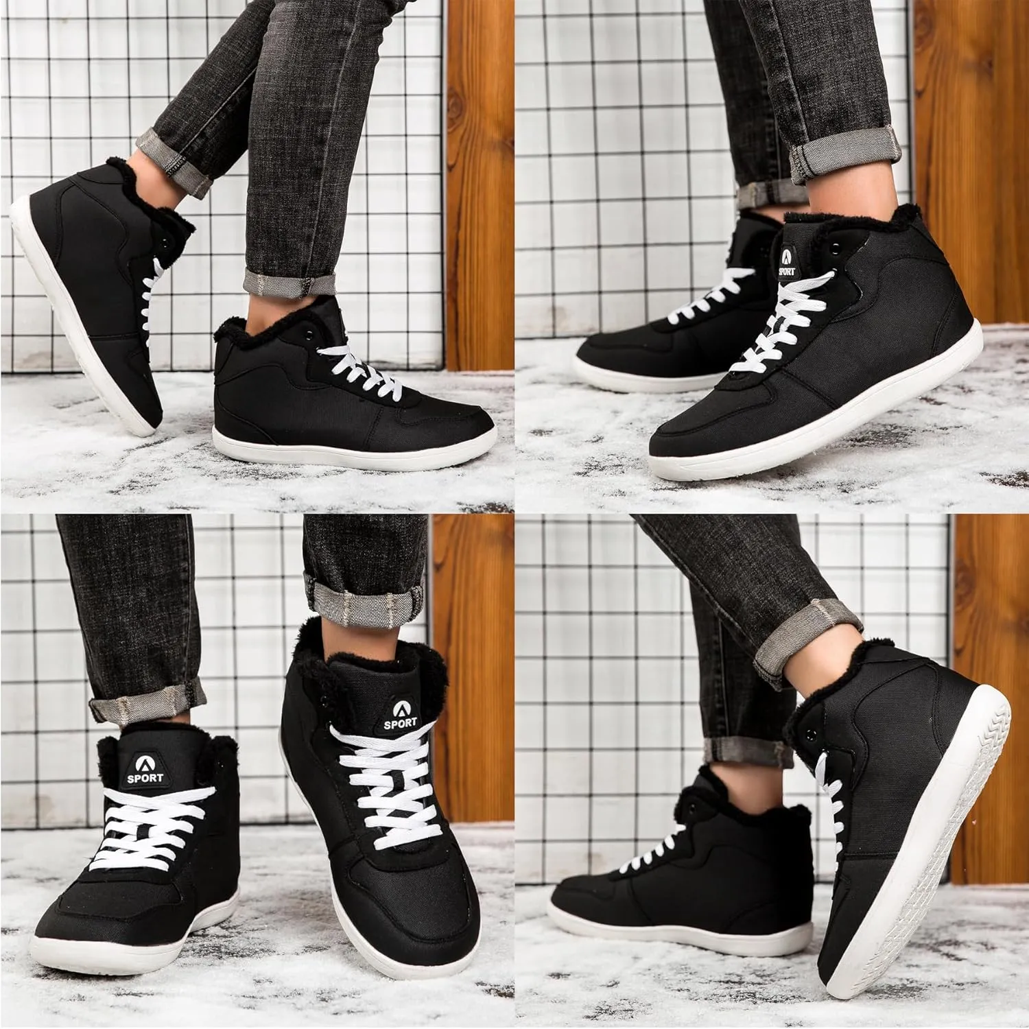 Men's Snow Ankle Boots - Fur Lined Winter Warm Anti-Slip Water Resistant Booties - Outdoor Walking Boots 6.5-11.5US