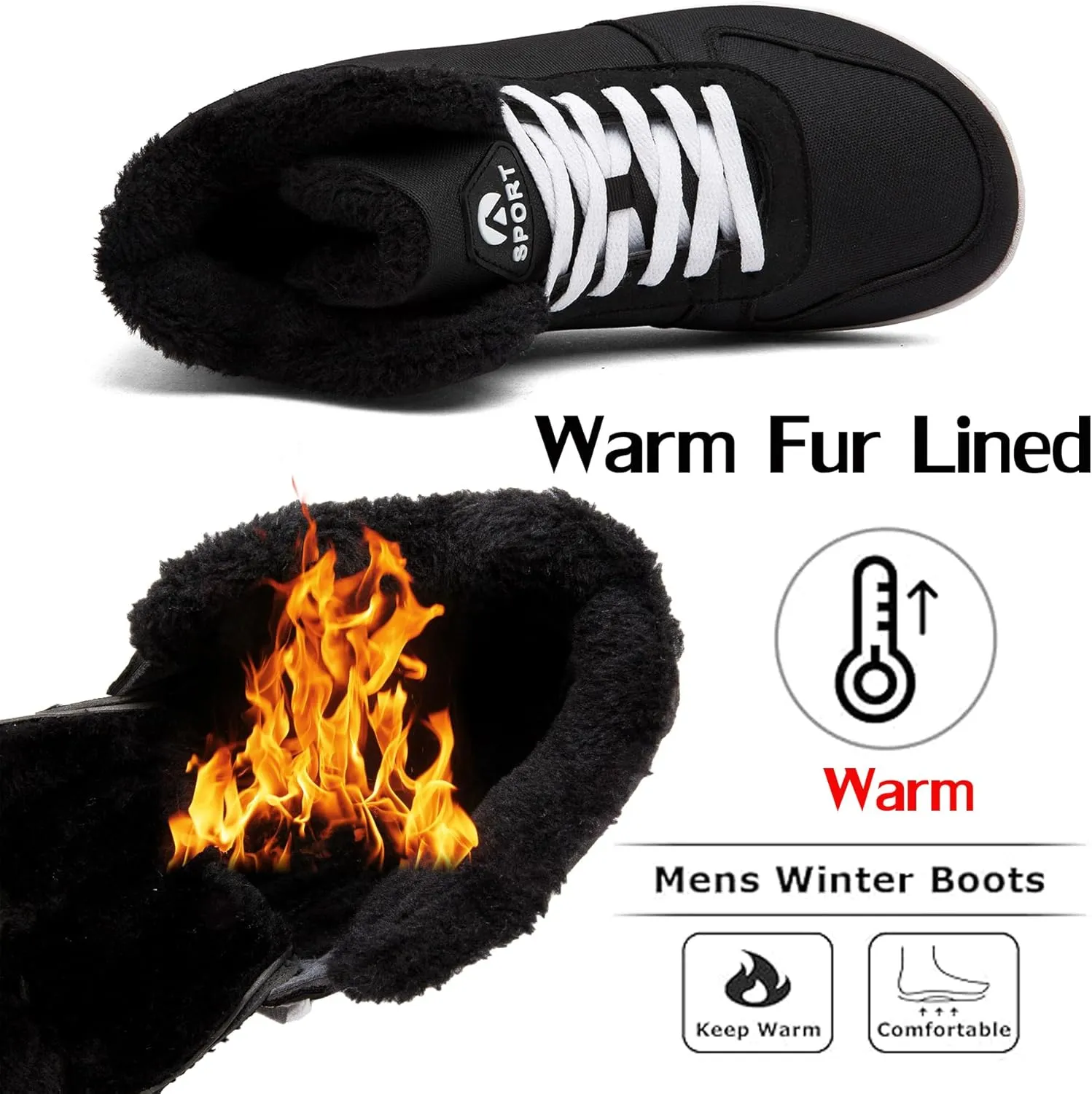 Men's Snow Ankle Boots - Fur Lined Winter Warm Anti-Slip Water Resistant Booties - Outdoor Walking Boots 6.5-11.5US