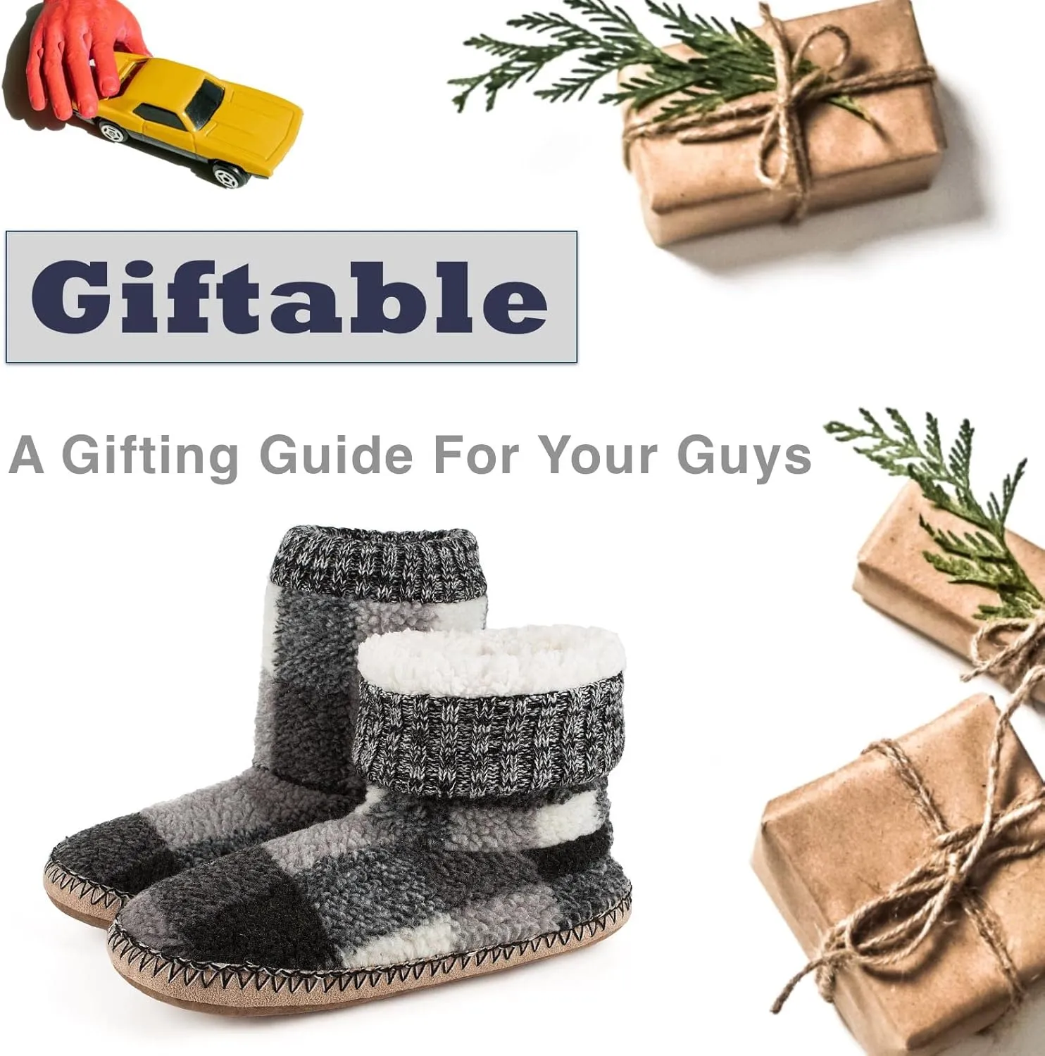Men's Warm Up House Boots, Thick Fuzzy Sherpa Fleece Winter Moccasin Socks Non-slip Soles, Cozy Soft Comfy Indoor Shoes Rubber Grippers