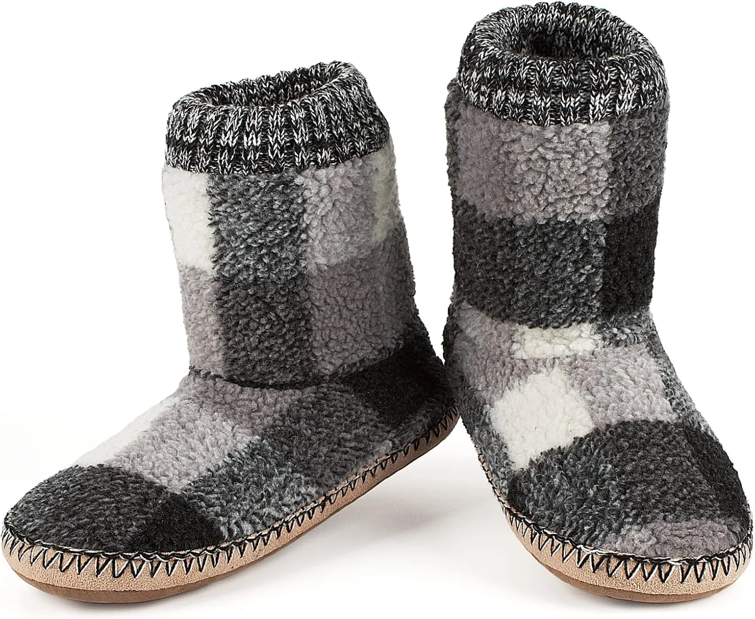 Men's Warm Up House Boots, Thick Fuzzy Sherpa Fleece Winter Moccasin Socks Non-slip Soles, Cozy Soft Comfy Indoor Shoes Rubber Grippers