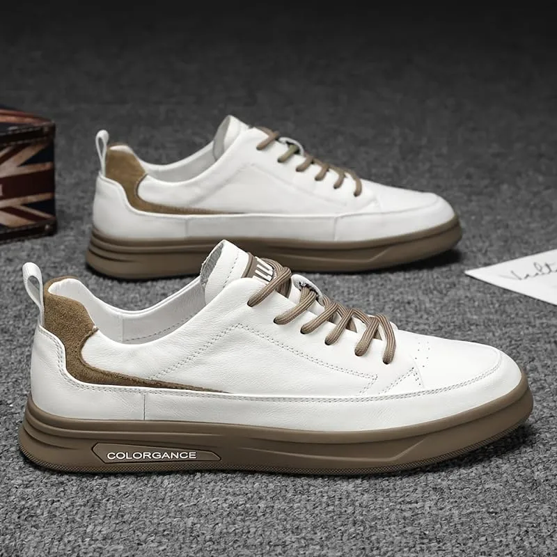 Men's Waterproof Faux Sneakers - Casual & Sporty White Shoes with Lace-Up Closure, Rubber Sole for All Seasons