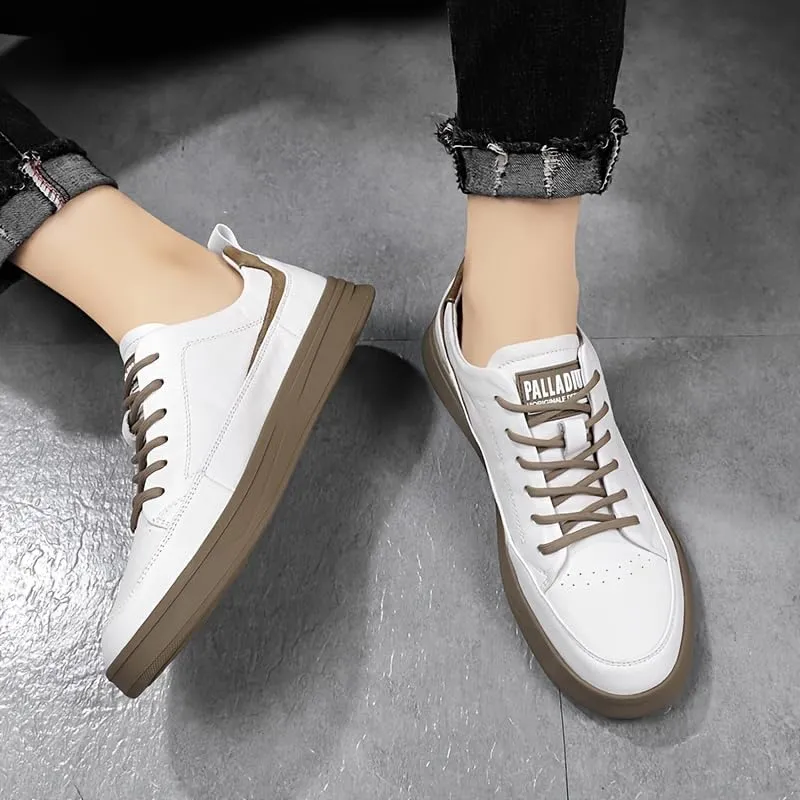 Men's Waterproof Faux Sneakers - Casual & Sporty White Shoes with Lace-Up Closure, Rubber Sole for All Seasons