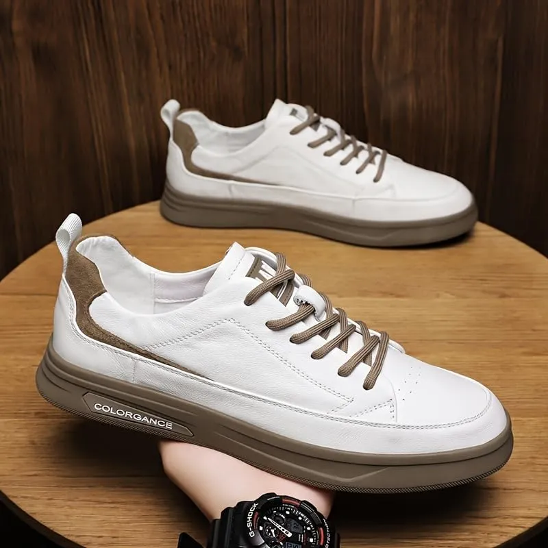 Men's Waterproof Faux Sneakers - Casual & Sporty White Shoes with Lace-Up Closure, Rubber Sole for All Seasons