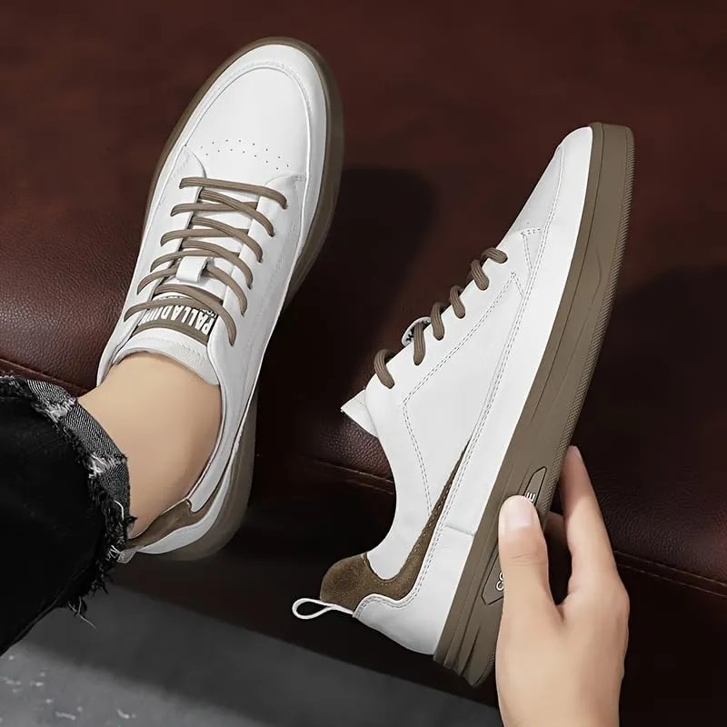 Men's Waterproof Faux Sneakers - Casual & Sporty White Shoes with Lace-Up Closure, Rubber Sole for All Seasons