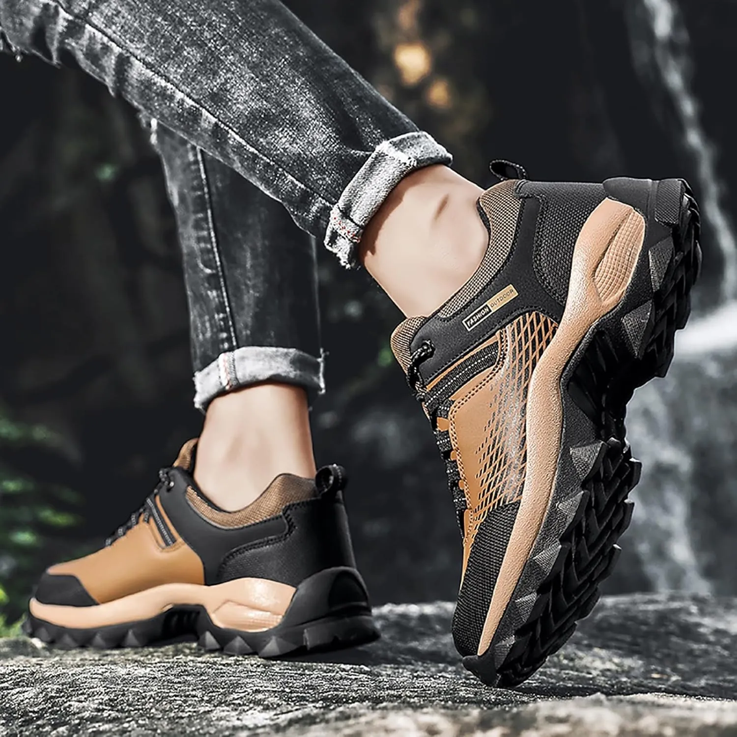 Men's Waterproof Hiking Shoes Breathable Non-Slip Sneakers Hike Trekking Trails Work Shoe Lightweight Low Top for Outdoor Trailing Trekking Walking