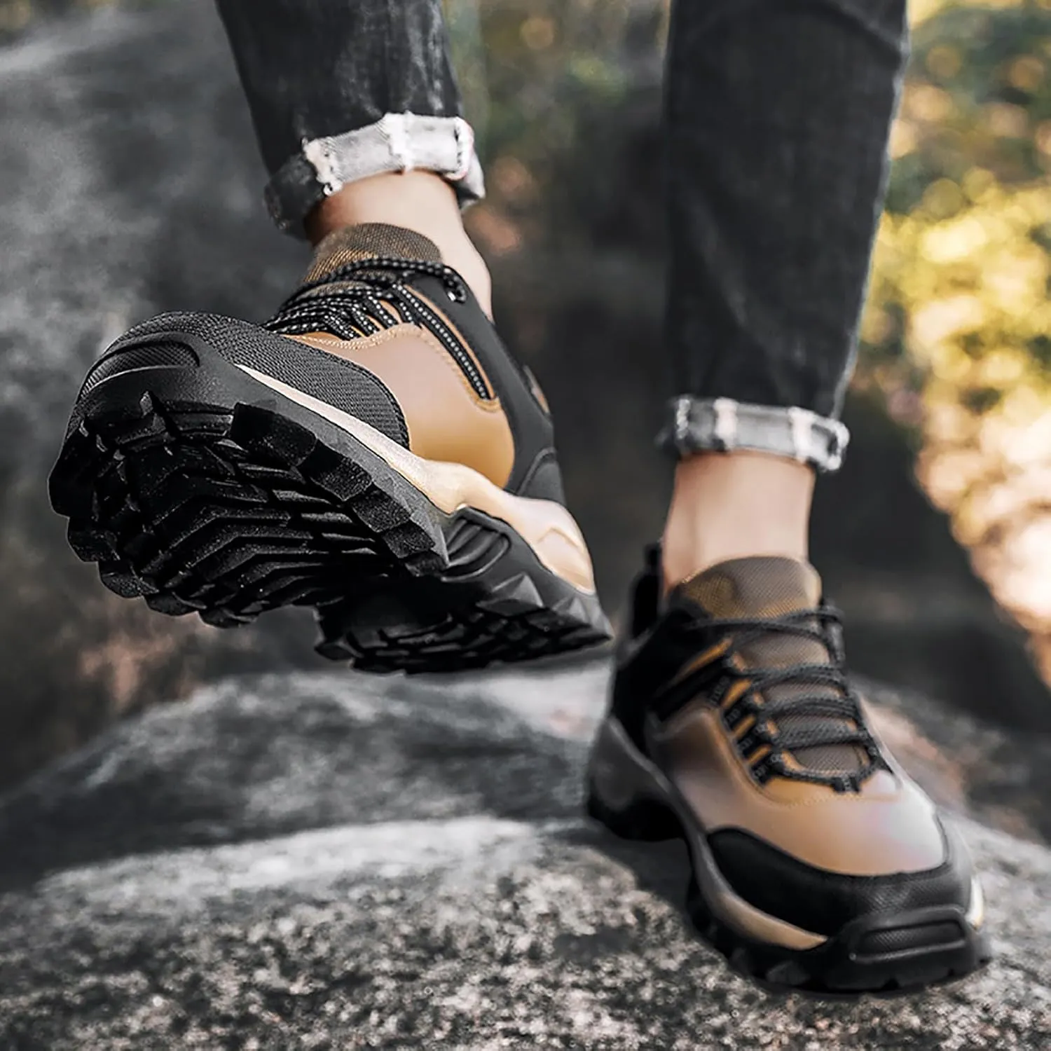 Men's Waterproof Hiking Shoes Breathable Non-Slip Sneakers Hike Trekking Trails Work Shoe Lightweight Low Top for Outdoor Trailing Trekking Walking