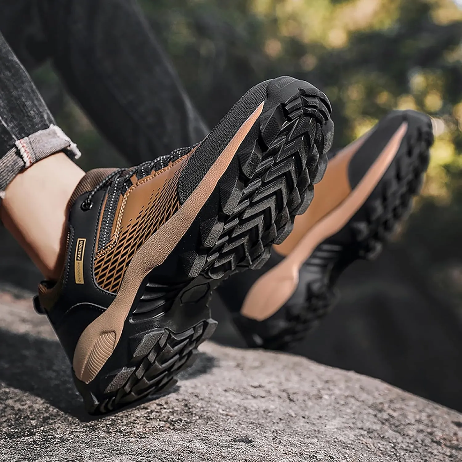 Men's Waterproof Hiking Shoes Breathable Non-Slip Sneakers Hike Trekking Trails Work Shoe Lightweight Low Top for Outdoor Trailing Trekking Walking