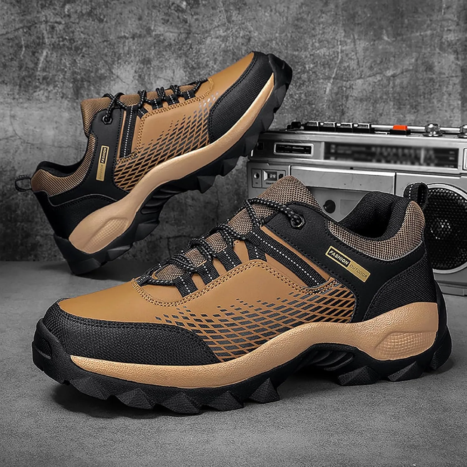 Men's Waterproof Hiking Shoes Breathable Non-Slip Sneakers Hike Trekking Trails Work Shoe Lightweight Low Top for Outdoor Trailing Trekking Walking