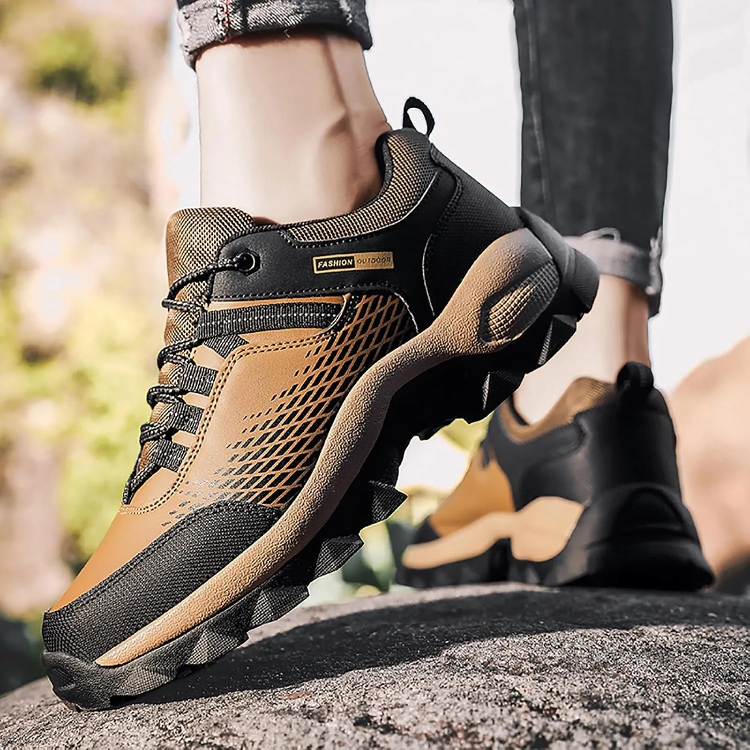 Men's Waterproof Hiking Shoes Breathable Non-Slip Sneakers Hike Trekking Trails Work Shoe Lightweight Low Top for Outdoor Trailing Trekking Walking