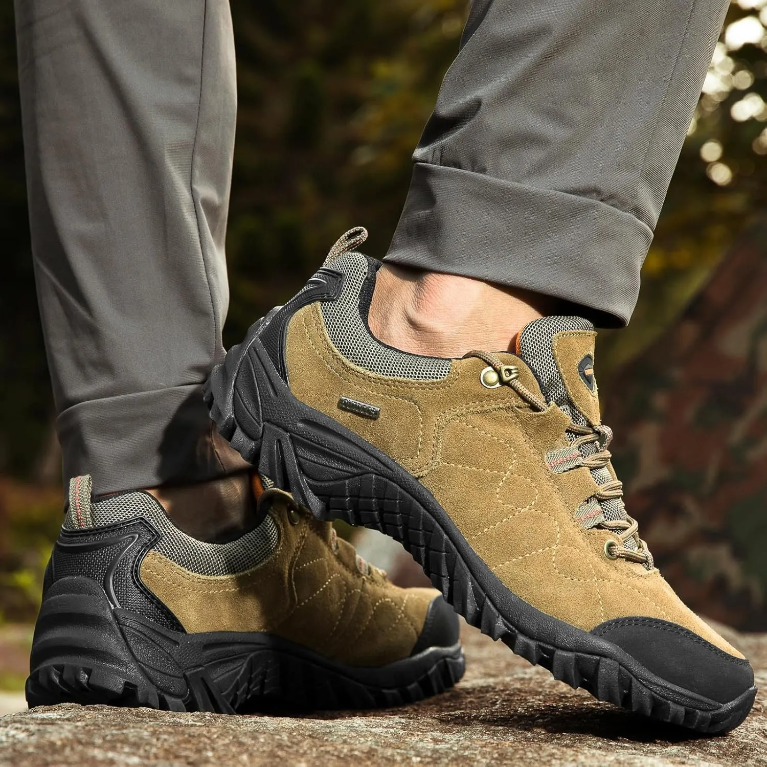 Men's Waterproof Soft Sole Outdoors Hiking Shoes Lightweight Comfortable Non-Slip Tennis Training Sneakers for Trailing Trekking Camping Walking