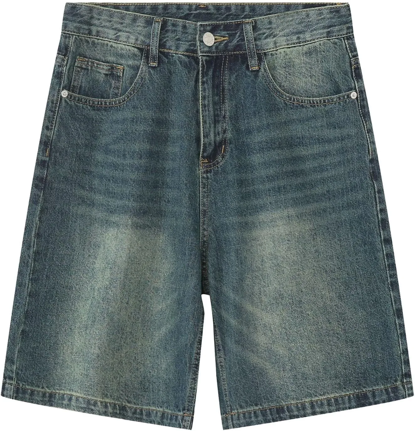 Men's Wide Leg Hip Hop Mid Jean Shorts Baggy Denim Shorts with Pockets Skateboard Pants Streetwear