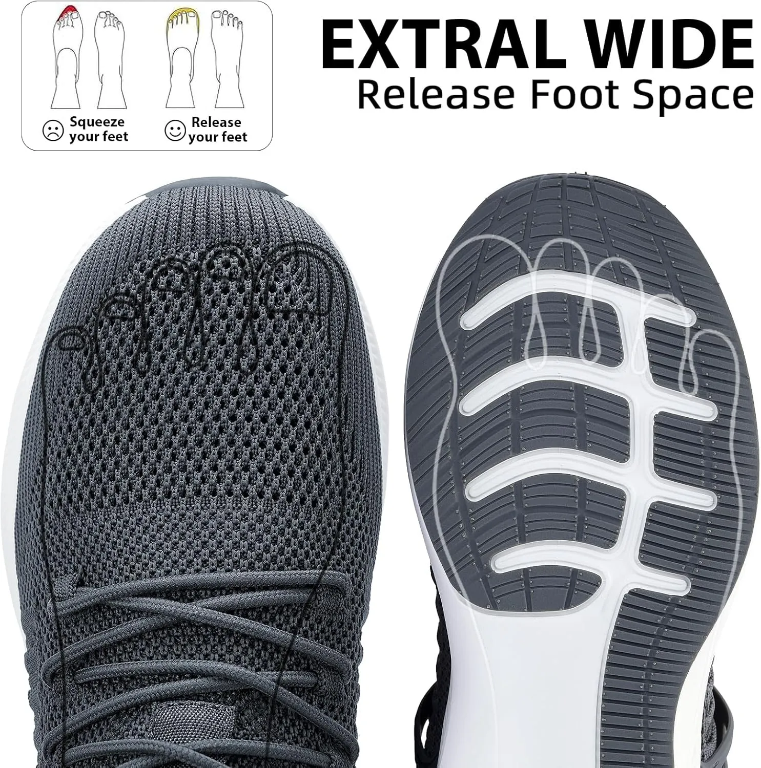 Mens Wide Running Shoes Walking Tennis Shoes Cushioning Wide Sneakers Slip On Sports Work Gym Outdoor Running Sneakers Comfort Lightweight