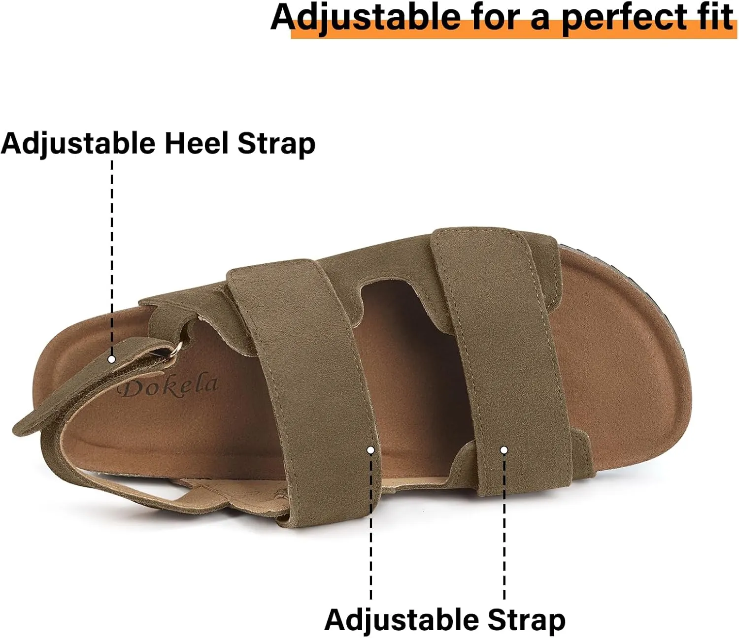 Mens Womens Cork Footbed Sandals Suede Leather Flat Sandals Arch Support Orthotic Summer Slip on Open Toe Outdoor Slide Shoes with Adjustable Double Strap & Back Strap