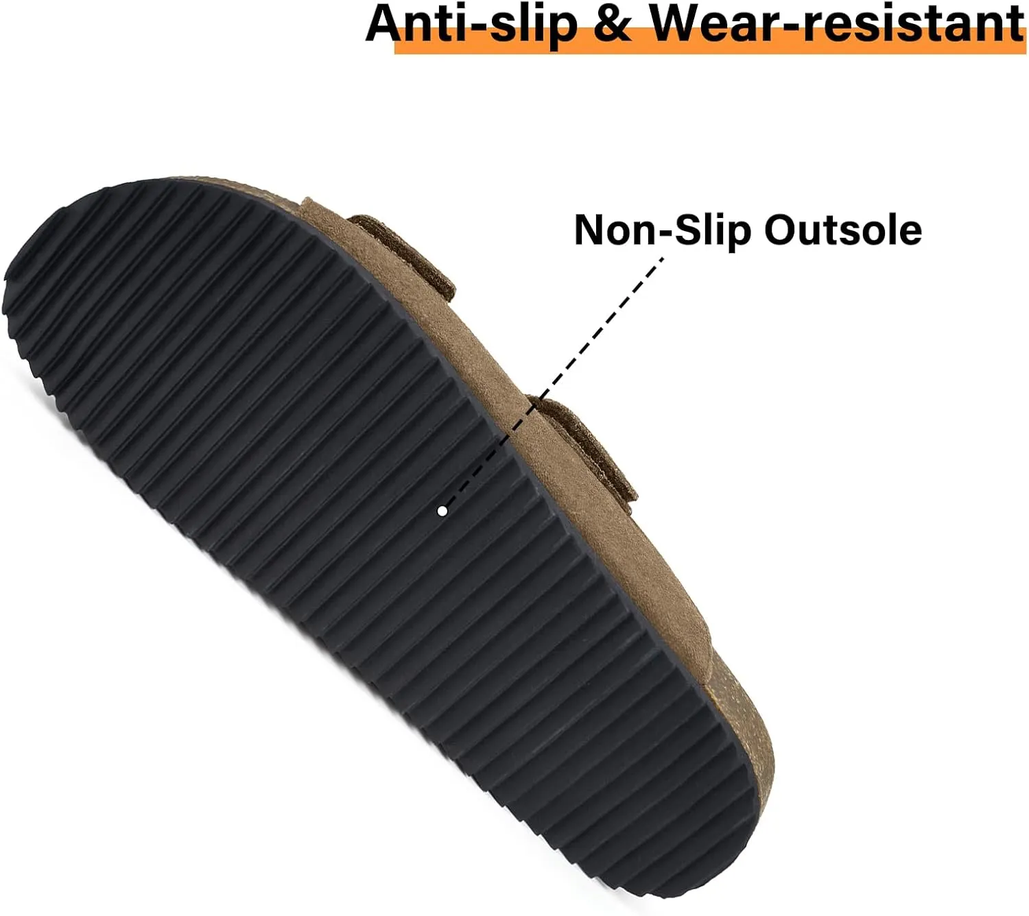 Mens Womens Cork Footbed Sandals Suede Leather Flat Sandals Arch Support Orthotic Summer Slip on Open Toe Outdoor Slide Shoes with Adjustable Double Strap & Back Strap