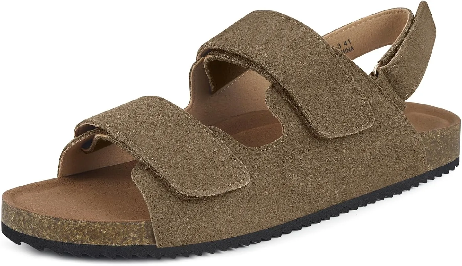 Mens Womens Cork Footbed Sandals Suede Leather Flat Sandals Arch Support Orthotic Summer Slip on Open Toe Outdoor Slide Shoes with Adjustable Double Strap & Back Strap