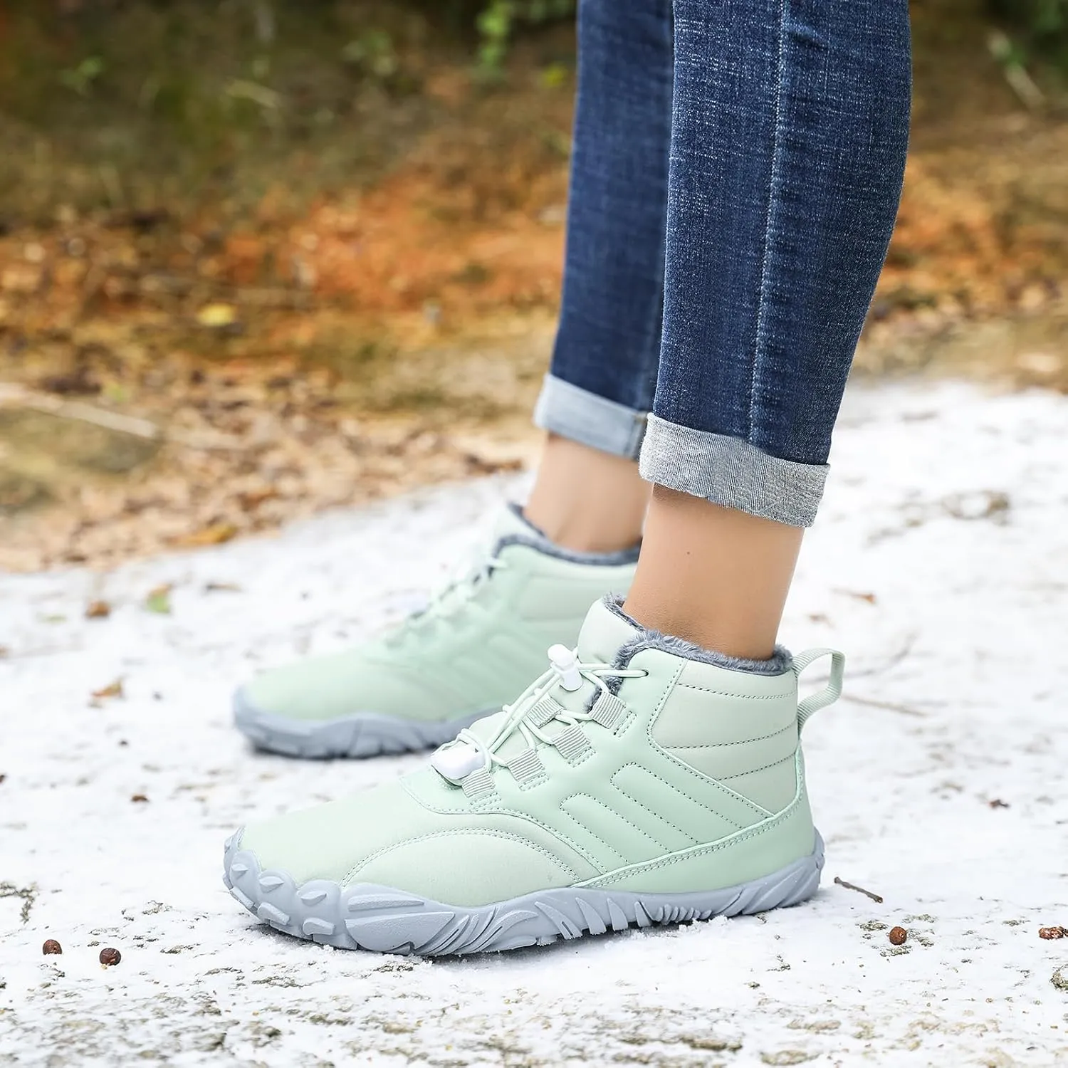 Men's Women's Winter Snow Boots, Slip On Warm Fur Lined Zero Drop Barefoot Hiking Boots, Wide Toe Box Ankle Booties, Minimalist Waterproof Non-Slip Sneakers Hike Shoes for Hiking Walking Outdoor