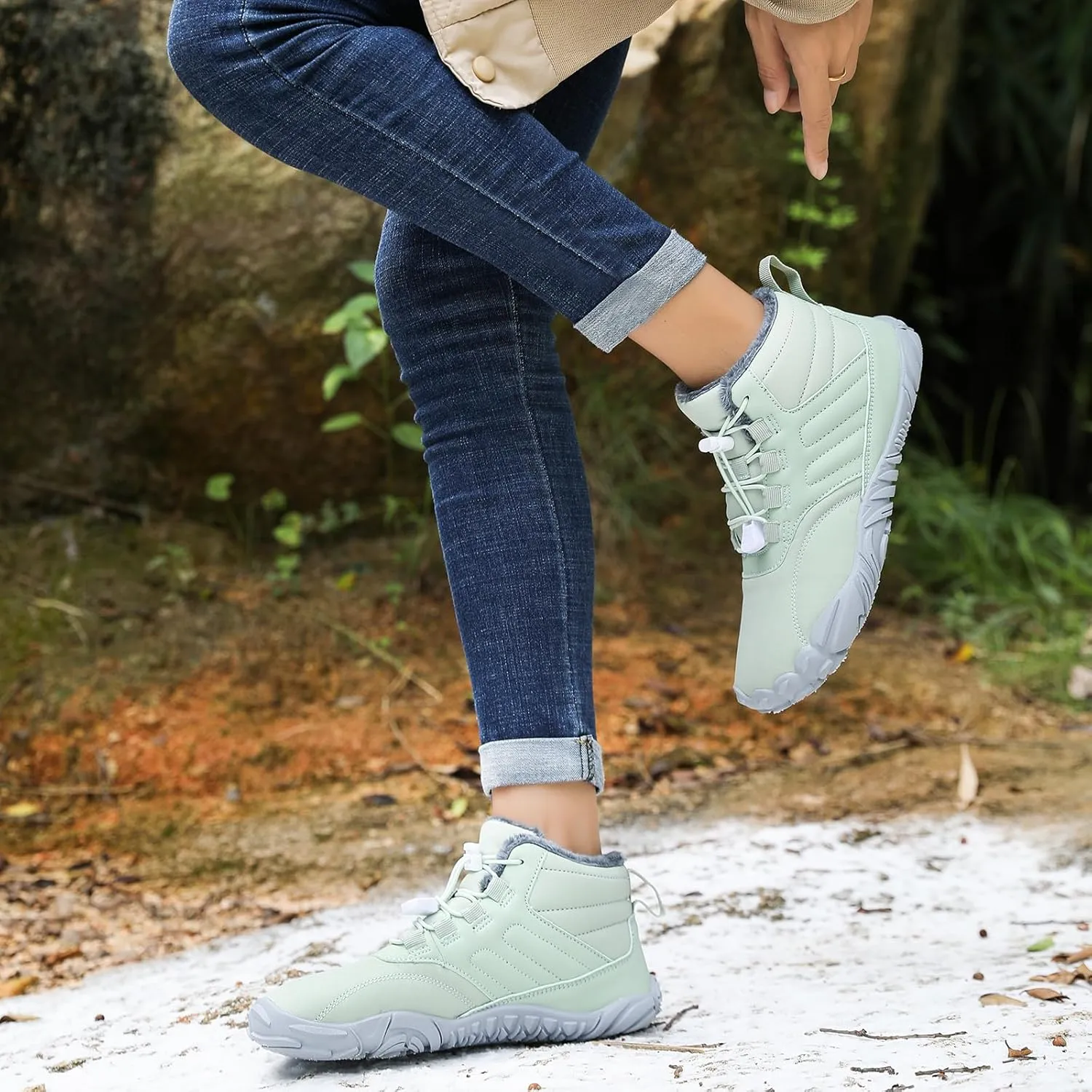 Men's Women's Winter Snow Boots, Slip On Warm Fur Lined Zero Drop Barefoot Hiking Boots, Wide Toe Box Ankle Booties, Minimalist Waterproof Non-Slip Sneakers Hike Shoes for Hiking Walking Outdoor