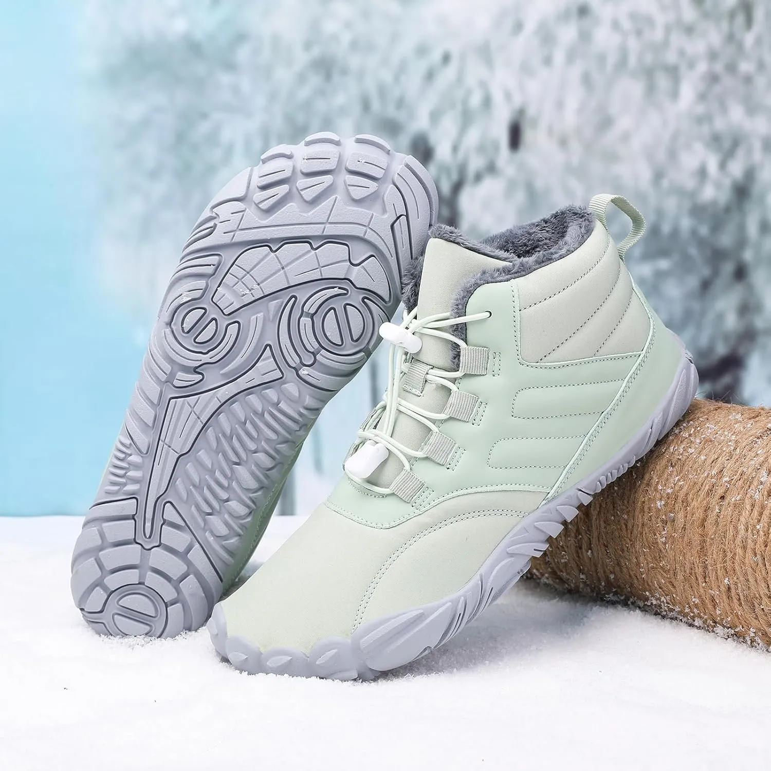 Men's Women's Winter Snow Boots, Slip On Warm Fur Lined Zero Drop Barefoot Hiking Boots, Wide Toe Box Ankle Booties, Minimalist Waterproof Non-Slip Sneakers Hike Shoes for Hiking Walking Outdoor
