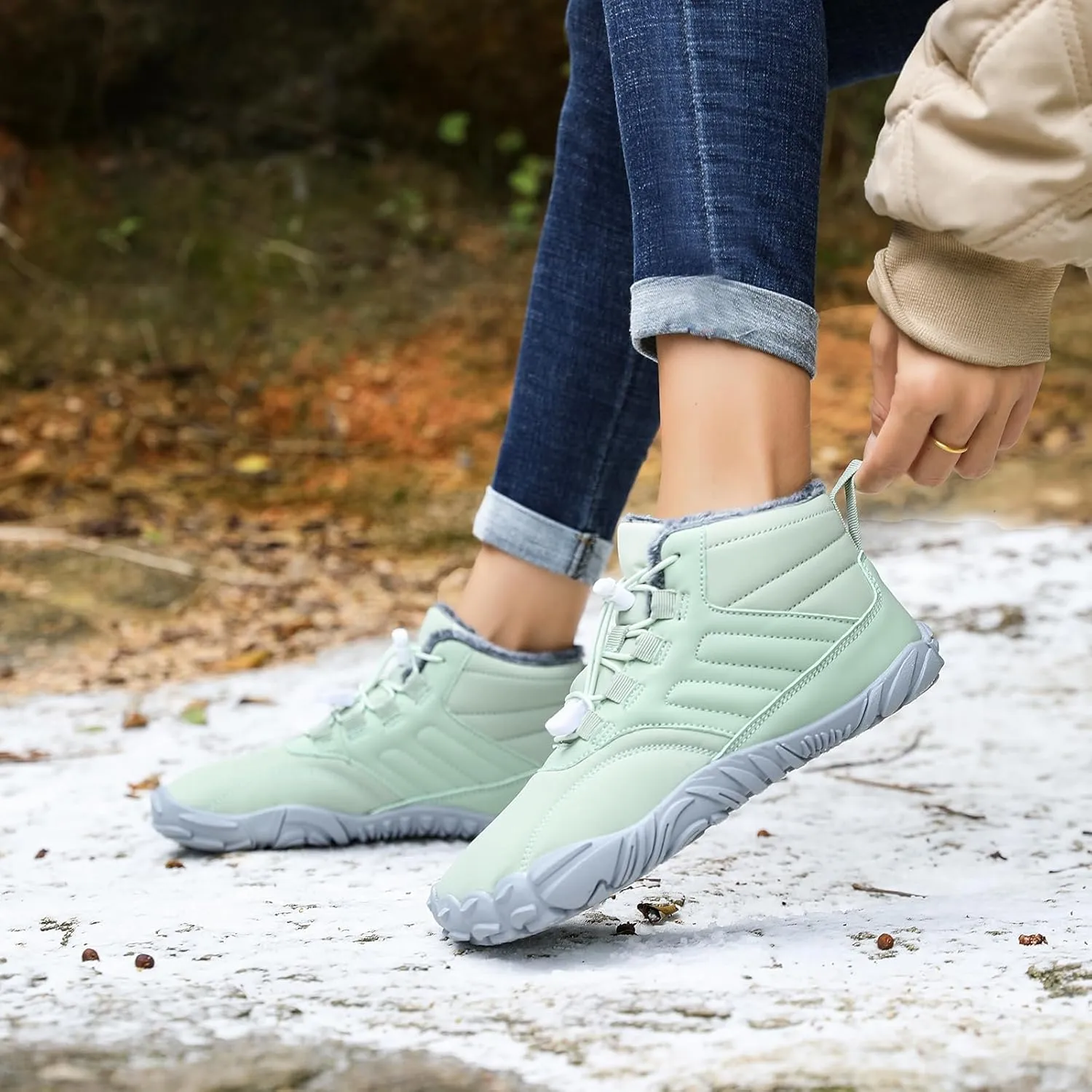 Men's Women's Winter Snow Boots, Slip On Warm Fur Lined Zero Drop Barefoot Hiking Boots, Wide Toe Box Ankle Booties, Minimalist Waterproof Non-Slip Sneakers Hike Shoes for Hiking Walking Outdoor