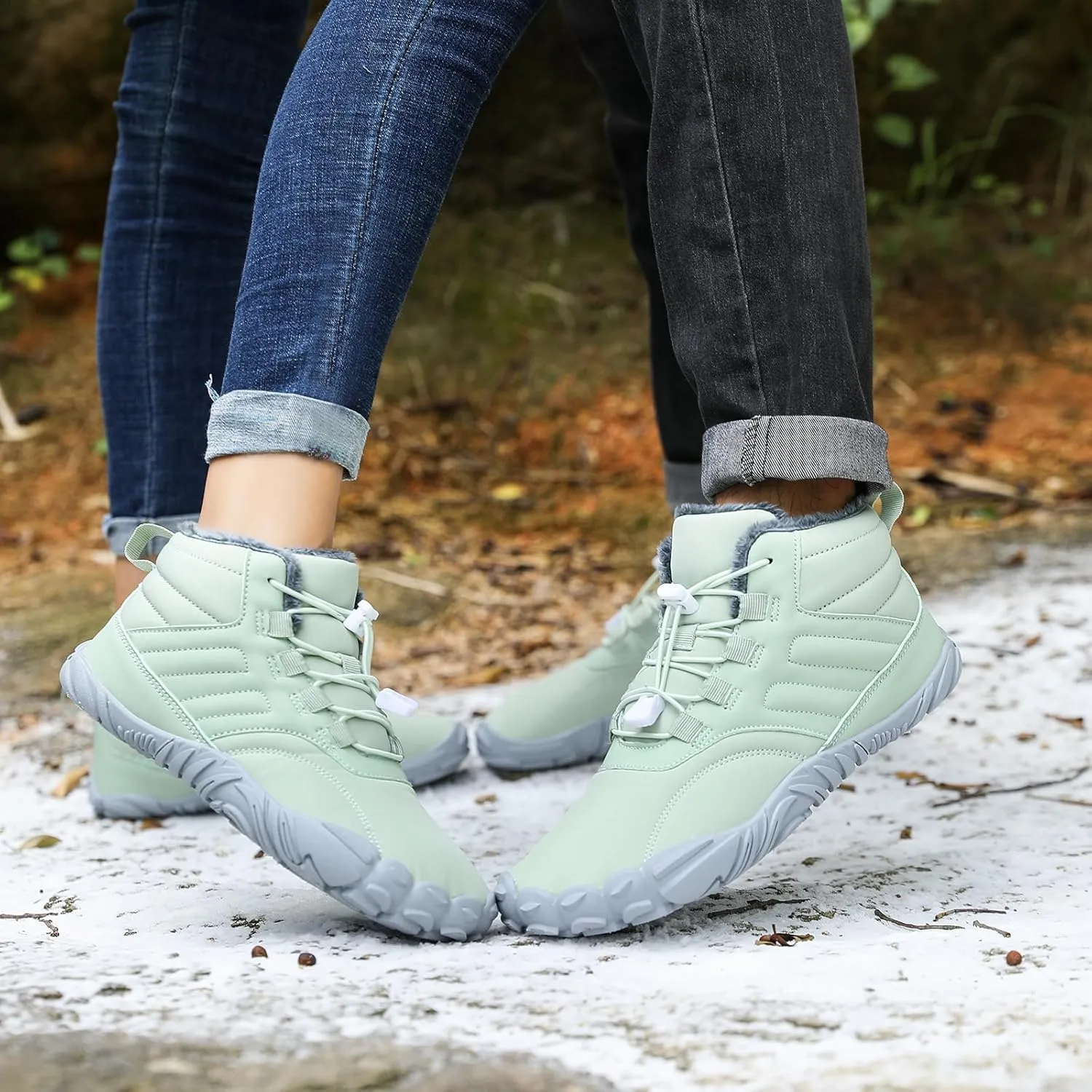 Men's Women's Winter Snow Boots, Slip On Warm Fur Lined Zero Drop Barefoot Hiking Boots, Wide Toe Box Ankle Booties, Minimalist Waterproof Non-Slip Sneakers Hike Shoes for Hiking Walking Outdoor