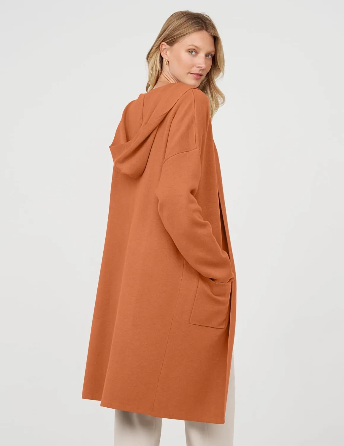 MEROKEETY Long Hooded Cardigan Sweaters for Women Oversized Open Front Coatigan Lady Jacket Coat Pockets