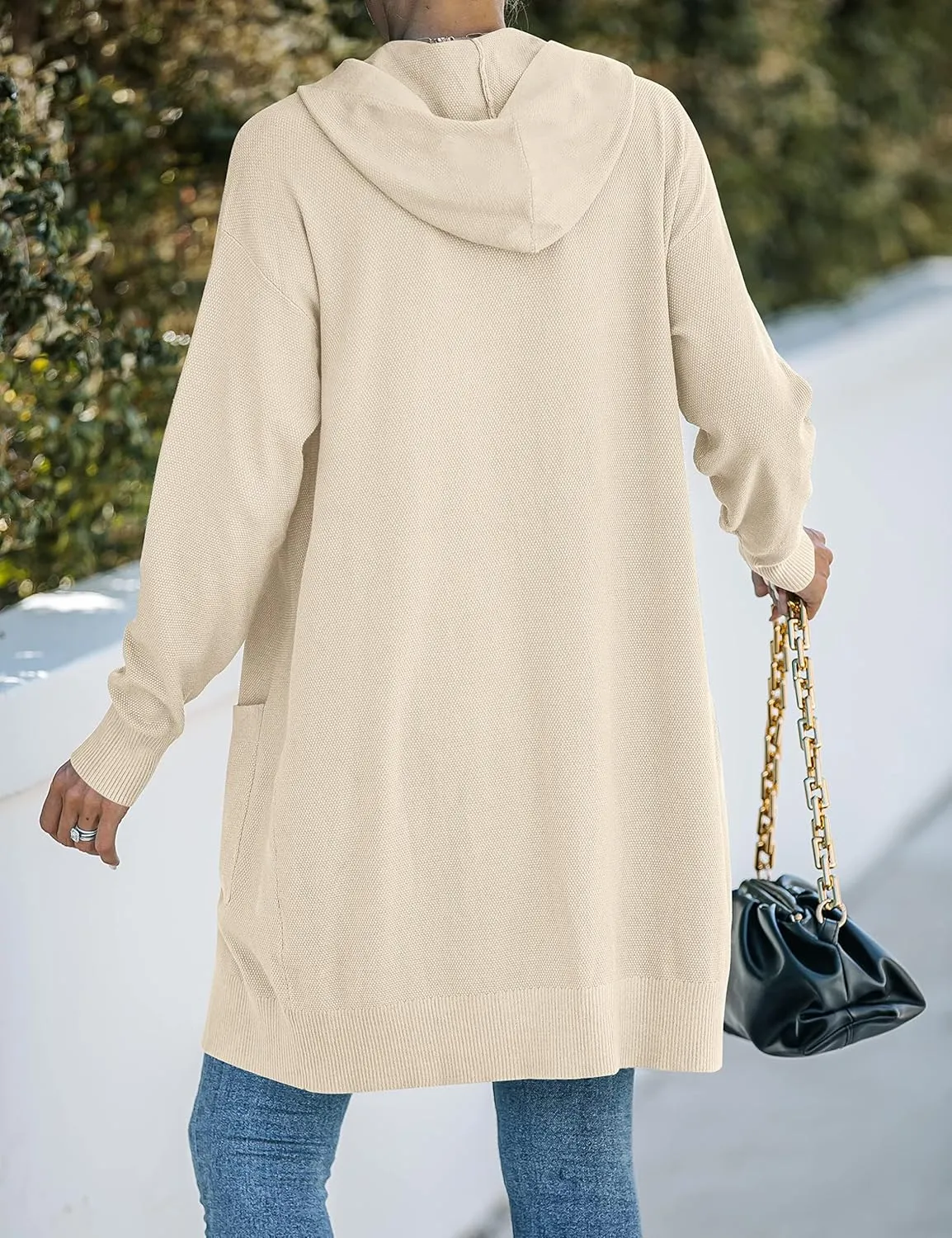 MEROKEETY Women's 2024 Long Sleeve Open Front Hoodie Knit Sweater Cardigan Outwear