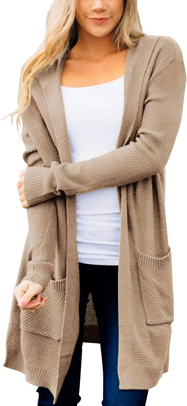 MEROKEETY Women's 2024 Long Sleeve Open Front Hoodie Knit Sweater Cardigan Outwear
