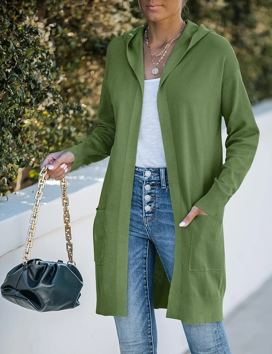 MEROKEETY Women's 2024 Long Sleeve Open Front Hoodie Knit Sweater Cardigan Outwear