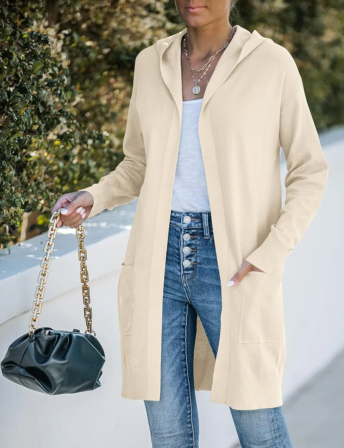 MEROKEETY Women's 2024 Long Sleeve Open Front Hoodie Knit Sweater Cardigan Outwear