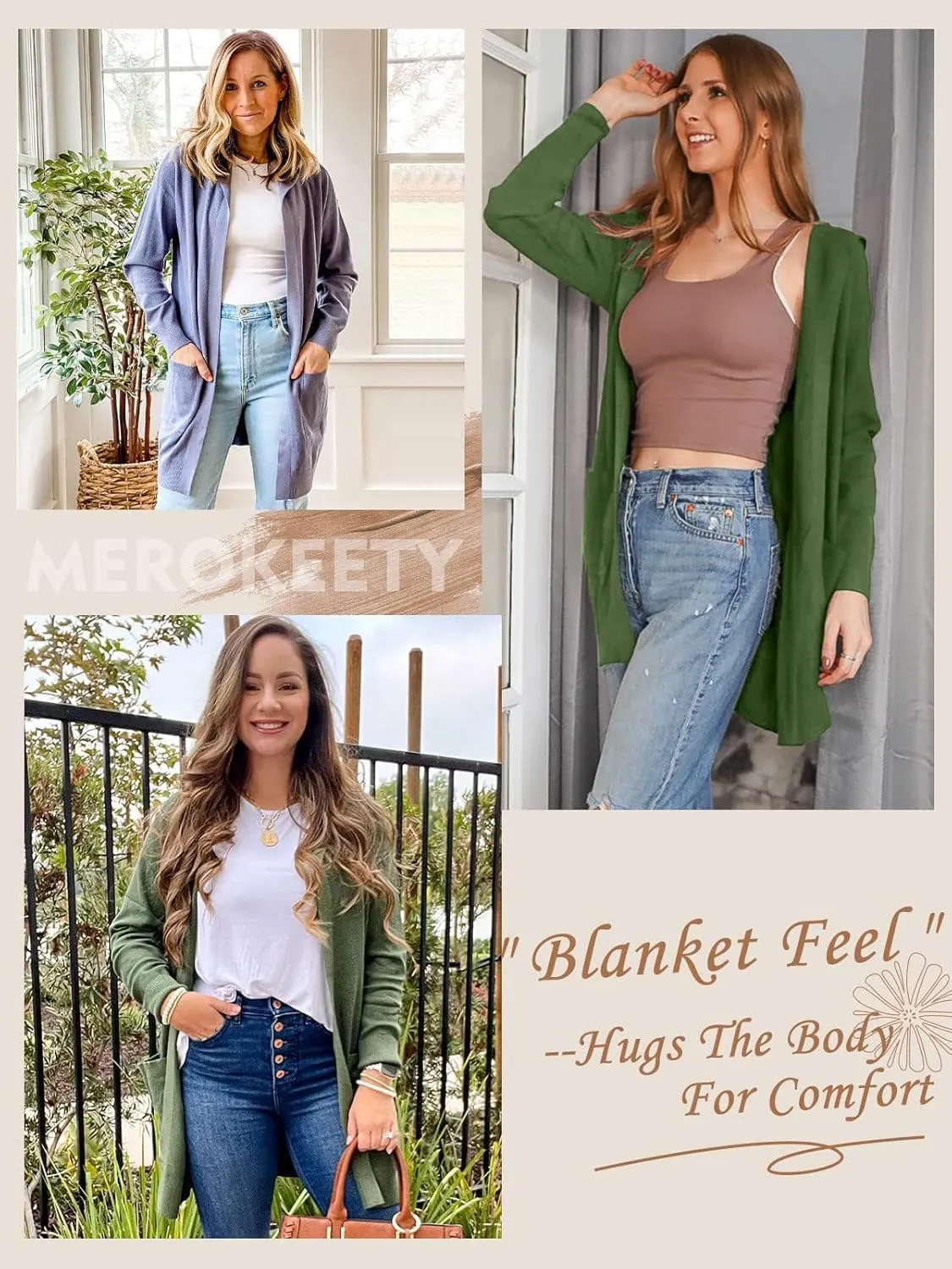 MEROKEETY Women's 2024 Long Sleeve Open Front Hoodie Knit Sweater Cardigan Outwear