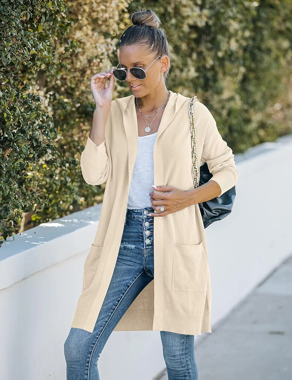 MEROKEETY Women's 2024 Long Sleeve Open Front Hoodie Knit Sweater Cardigan Outwear