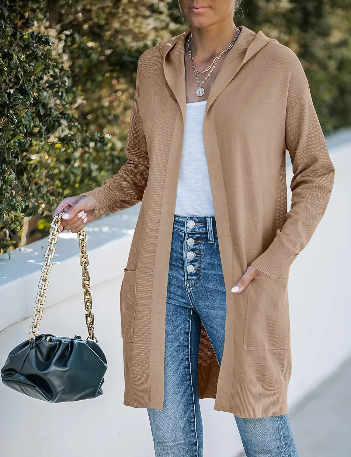 MEROKEETY Women's 2024 Long Sleeve Open Front Hoodie Knit Sweater Cardigan Outwear