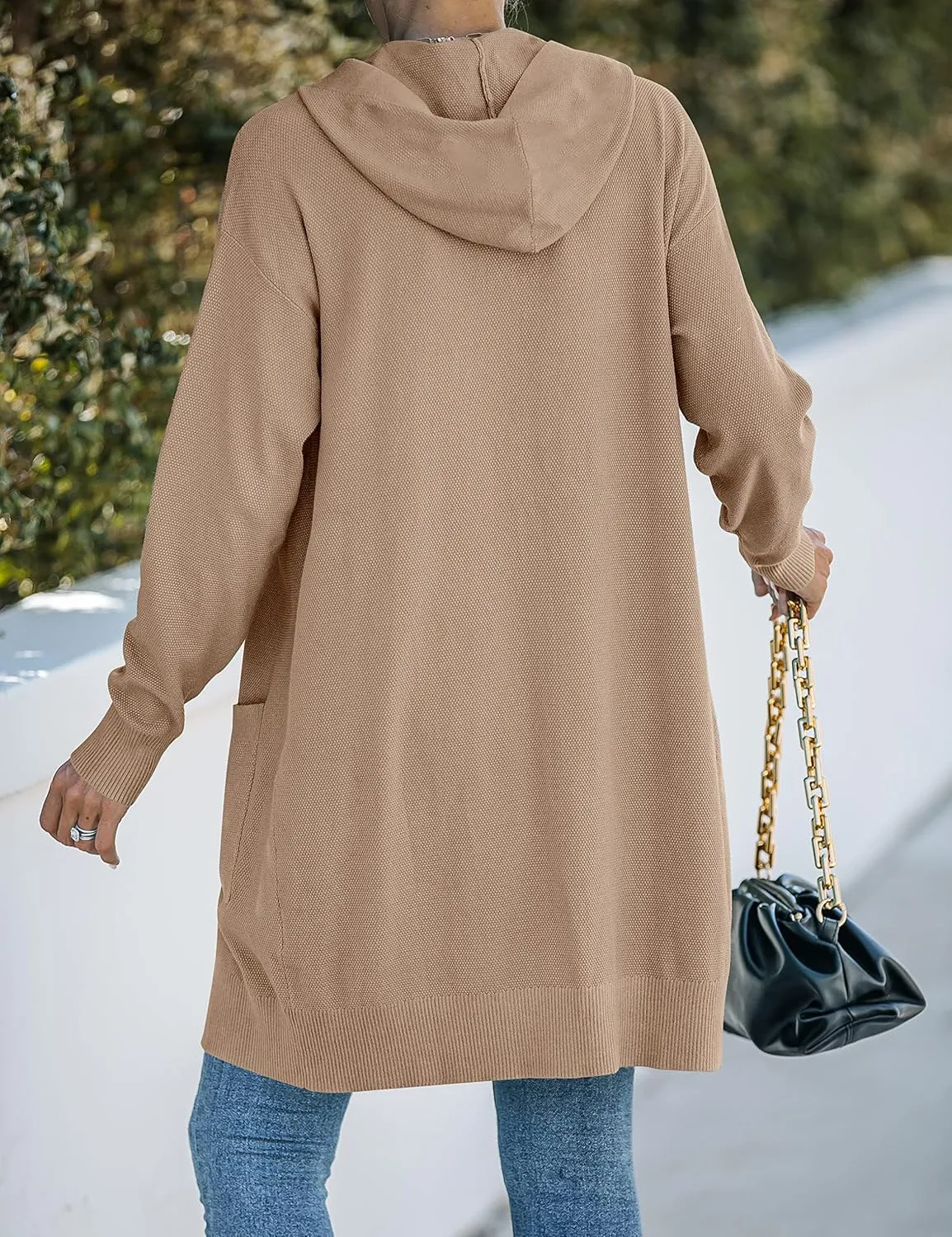 MEROKEETY Women's 2024 Long Sleeve Open Front Hoodie Knit Sweater Cardigan Outwear