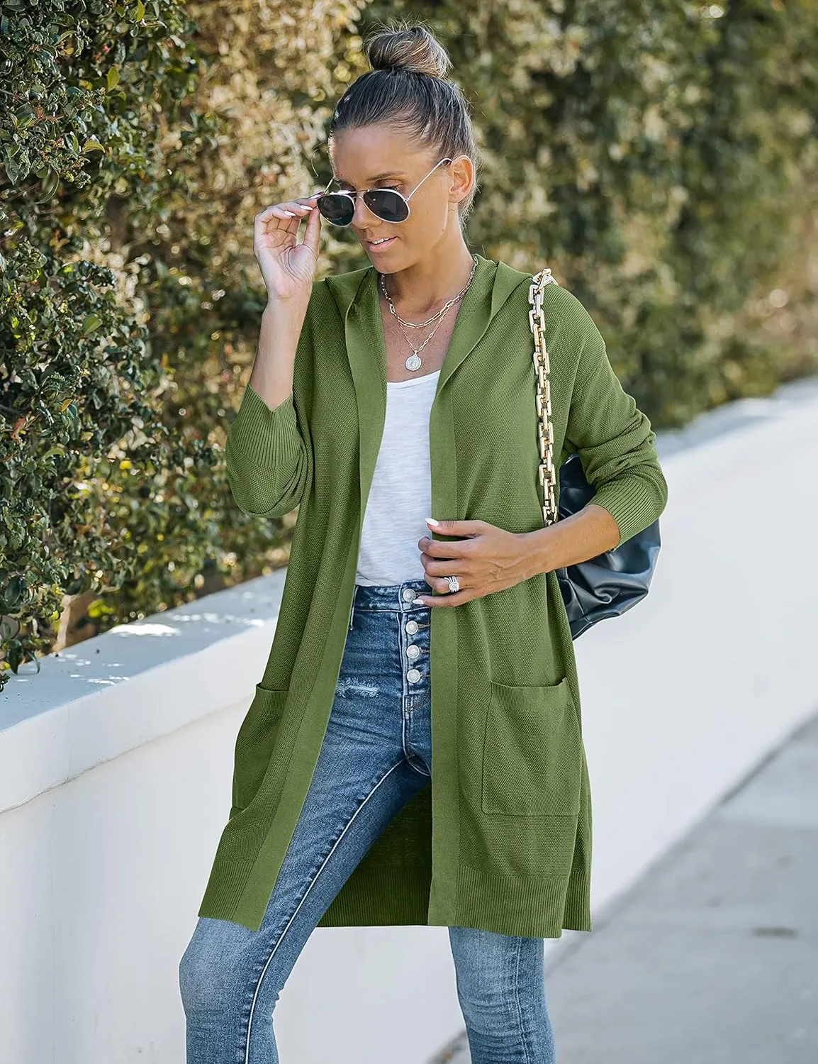 MEROKEETY Women's 2024 Long Sleeve Open Front Hoodie Knit Sweater Cardigan Outwear