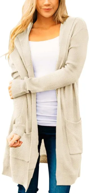 MEROKEETY Women's 2024 Long Sleeve Open Front Hoodie Knit Sweater Cardigan Outwear